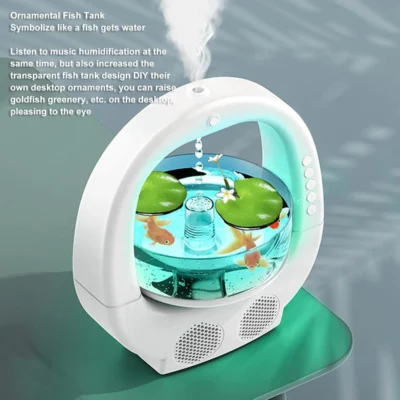 تصفیه‌کننده هوای آکواریومی ضد جاذبه + بلندگوی بلوتوثی | رطوبت‌ساز اولتراسونیک | نورپردازی LED چندرنگ